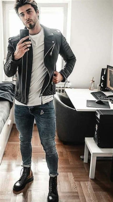 Mens Leather Jacket Outfit Ideas Men Fashion Casual Shirts Mens