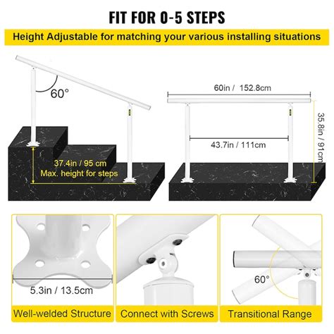 Vevor 5ft White Stair Handrail 5 Ft X 358 In Aluminum Pressure Treated Aluminum Deck Handrail