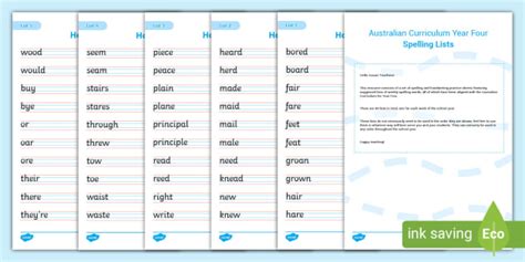 Australian Curriculum Year 4 Spelling And Handwriting Practice