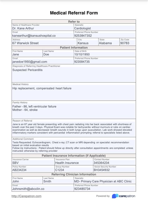 Medical Referral Form Template Free