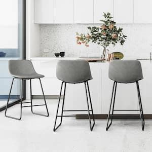 LUE BONA 35 4 In White Faux Leather Bar Stools Metal Frame Counter