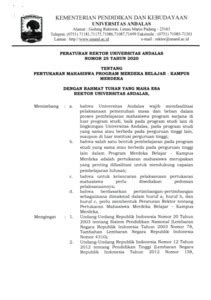 Peraturan Rektor Universitas Andalas Nomor Tahun Tentang