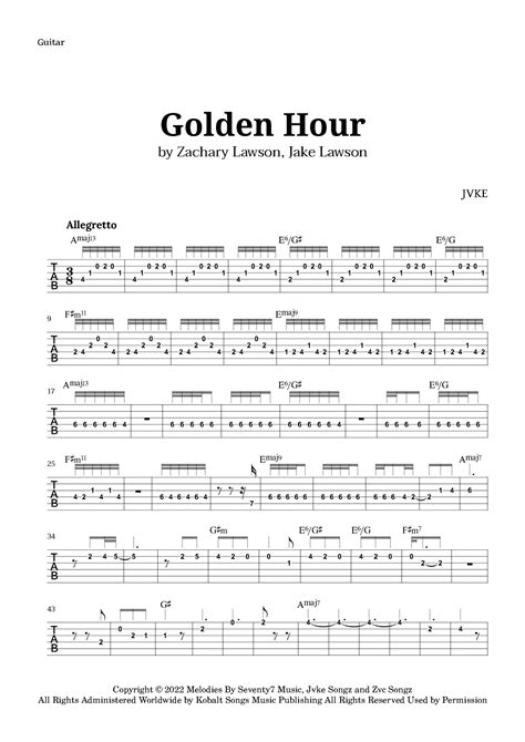 Golden Hour Arr Langanho By Jvke Sheet Music For Guitar Tab At Sheet Music Direct