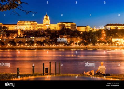 Buda Castle (Royal Palace) at night, Budapest, Romania, Europe Stock ...