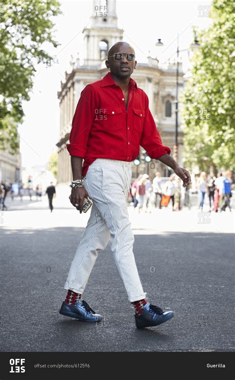 London England June Black Man Wearing Red Shirt Pale