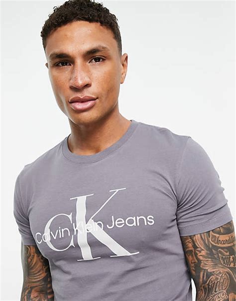 Calvin Klein Jeans Monogram Logo T Shirt In Grey Asos