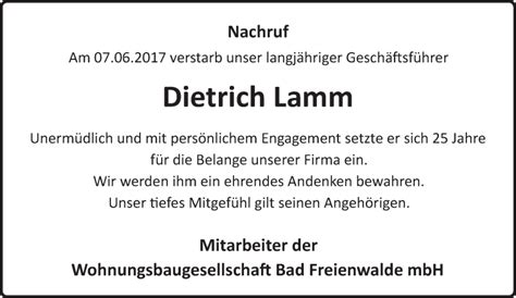 Traueranzeigen von Dietrich Lamm Märkische Onlinezeitung Trauerportal