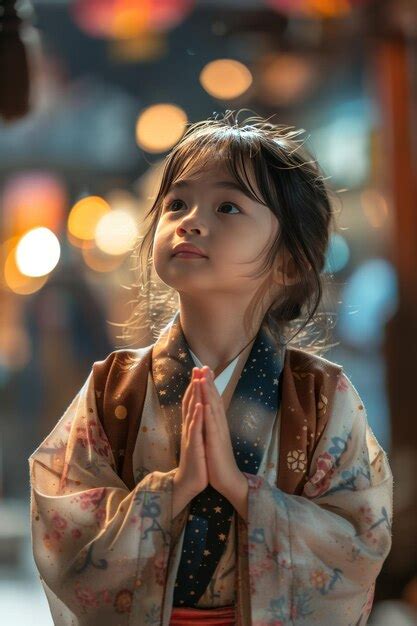 Premium Photo Little Asian Girl Praying Looking Up