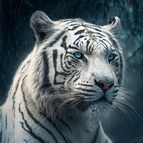 Un Tigre Blanco Con Ojos Azules Y Un Fondo Oscuro Foto Premium