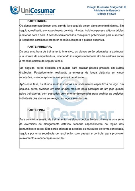 Modelo Respondido Estágio Supervisionado III Projeto Esportivo