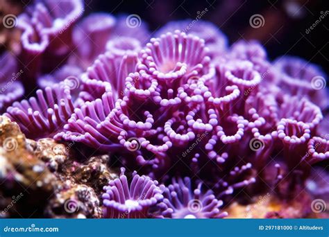 Purple Coral Polyps Close Up Against A Dark Background Stock