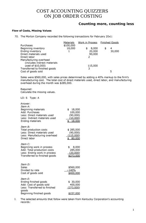 Cost Accounting Job Order Costing On Job Order Costing Counting More Counting Less Flow Of