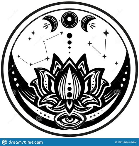 Luna Creciente Con Flor De Loto Floreciente Ilustraci N Del Vector