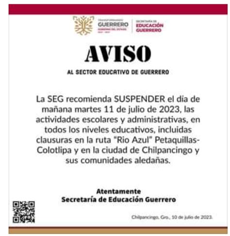 La Secretaría De Educación Guerrero Seg Recomendó Suspender Mañana