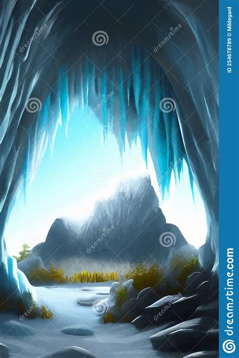 Ice Cave Entrance - Fantasy Landscape Stock Illustration - Illustration ...