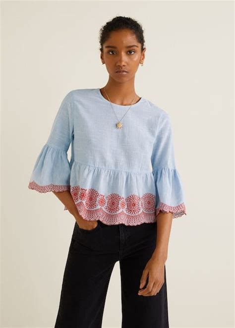 Mango Embroidered Panel Blouse