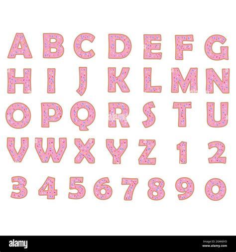 Donut Alphabet And Numbers On White Background Bakery Sweet Tasty Font