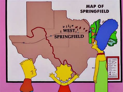 The Simpsons Map Of Springfield With Two People Standing In Front Of It