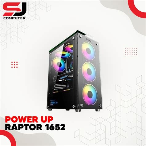 Jual Power UP RAPTOR 1652 Include 3 FAN LED Casing PC Gaming Black