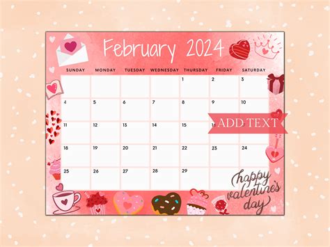 Editable February Calendar 2024 Printable Calendar 2024 Happy