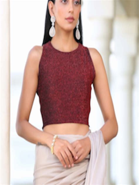 Buy Triyah Maroon Embellished High Strech Glam Comfort Saree Blouse