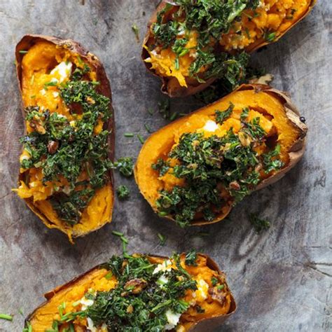 Stuffed Sweet Potatoes With Kale Walnut Pesto Flannerys