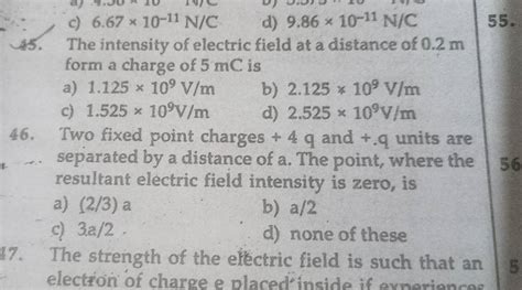 Two Fixed Point Charges 4q And Q Units Are Separated By A Distance Of