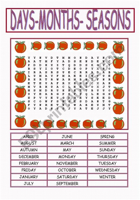 Days Months Seasons Esl Worksheet By Kodora