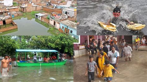 मथुरा की गलियों में भरा यमुना का पानी परिक्रमा मार्ग पर फिर चली नाव