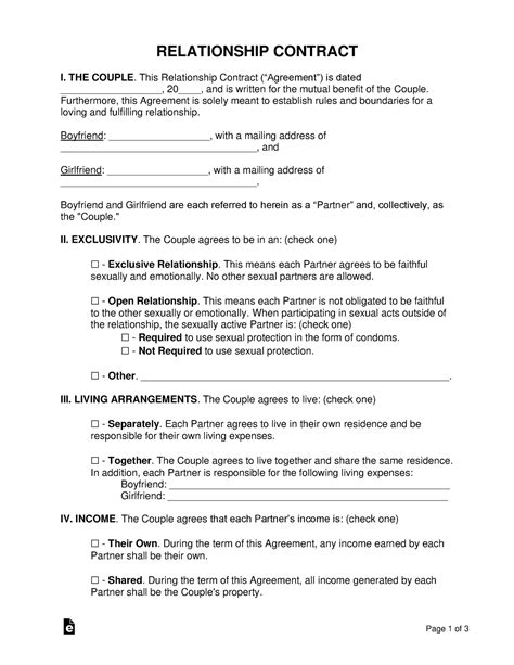 Relationship Contract Page 1 Of 3 Relationship Contract I The Couple This Relationship