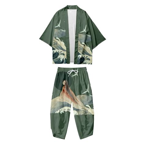 Ropa Kimono Con Estampado Verde Para Hombre Traje Japon S Yukata