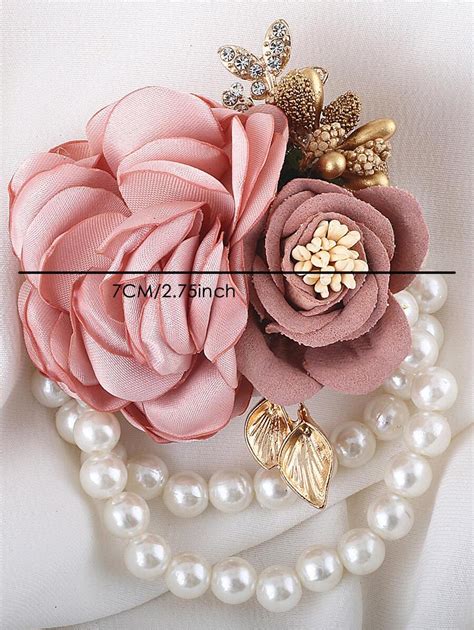 Pc Women Flower Faux Pearl Decor Elegant Bridal Wrist Corsage For