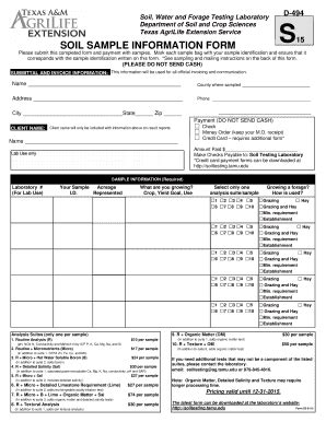 Fillable Online Soiltesting Tamu Soil Sample Information Form