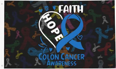 Colon Cancer Awareness Flag Dark Blue Ribbons Faith Hope