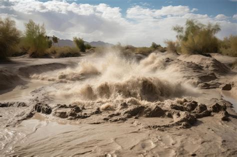 Premium Ai Image Flash Flood In A Desert With The Water Rushing