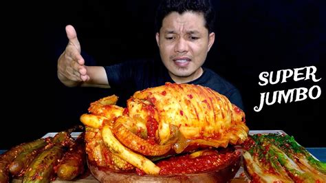 MUKBANG CUMI SOTONG JUMBO SUPER PEDAS LALAPAN TERONG SAWI REBUS TANPA