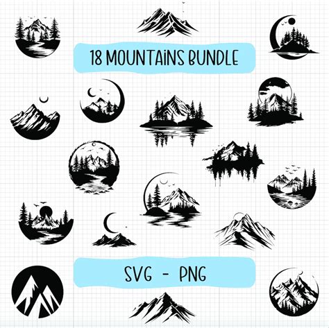 18 Mountain Svg Bundle Mountain Png Landscape Svg Mountain Silhouette