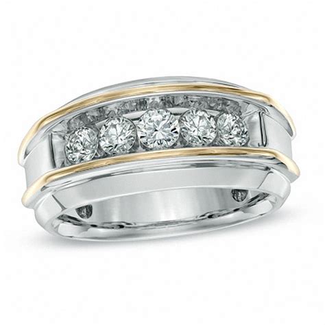 Mens 1 Ct Tw Diamond Five Stone Band In 10k Two Tone Gold Zales