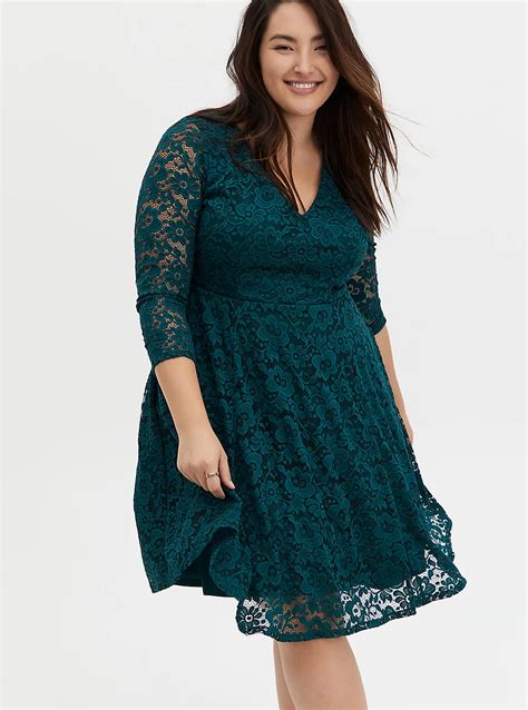 Plus Size - Teal Lace Skater Dress - Torrid