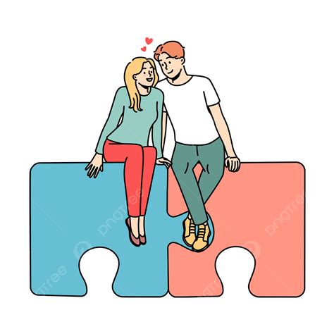 Happy Couple Sitting On Connected Puzzles Man Woman Connect Png And