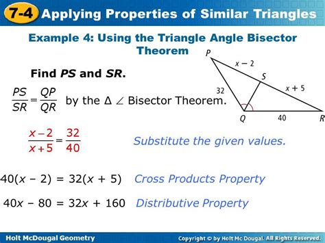 Holt Mcdougal Geometry Applying Properties Of Similar Triangles