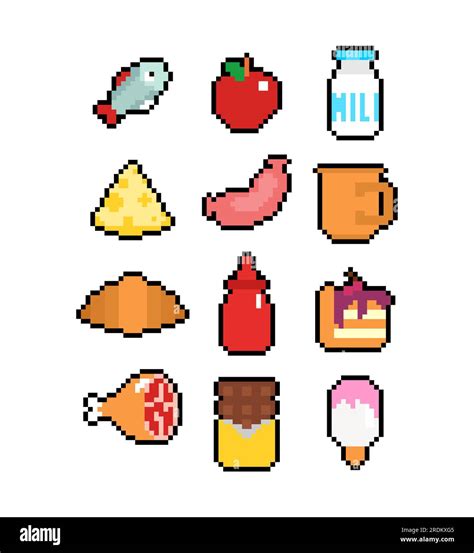 Food Icon Pixel Art Set Pixelated Food Sign 8 Bit Symbol For Mobile