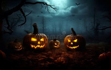 Halloween Pumpkins Head Jack Lantern With Burning Candles Stock