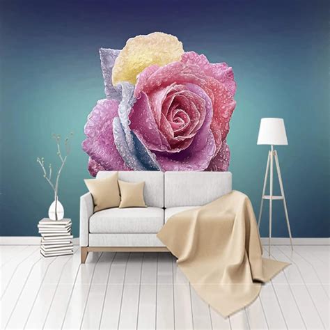 GDPOOTREE Custom 3D Modern Minimalist Hand Painted Roses Tv Background