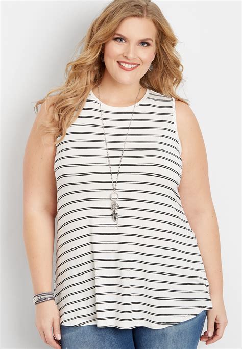 Plus Size 247 Stripe High Neck Tank Maurices