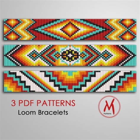 Indian Inspired Loom Bead Patterns For Bracelets Set Of 10 Etsy