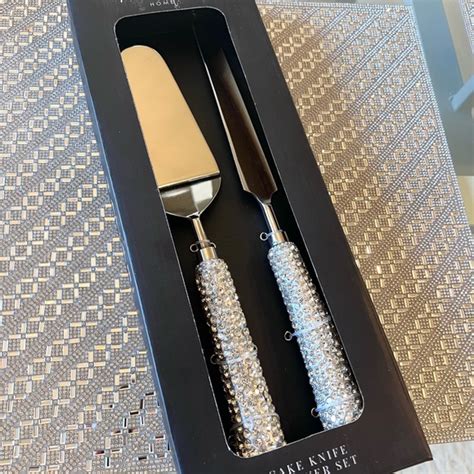 Tahari Dining Tahari Home Cake Knife Server Set Silver Rhinestone