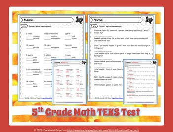 Teks Test Measurement Conversions By Educational Emporium