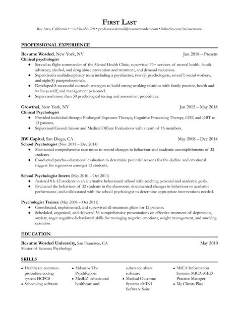 Psychologist Resume Examples For 2024 Resume Worded