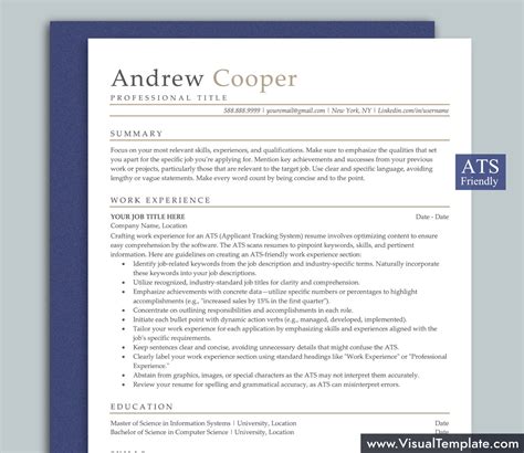 Ats Friendly Resume Template For Ms Word Modern Cv Template Minimalist And Simple Resume